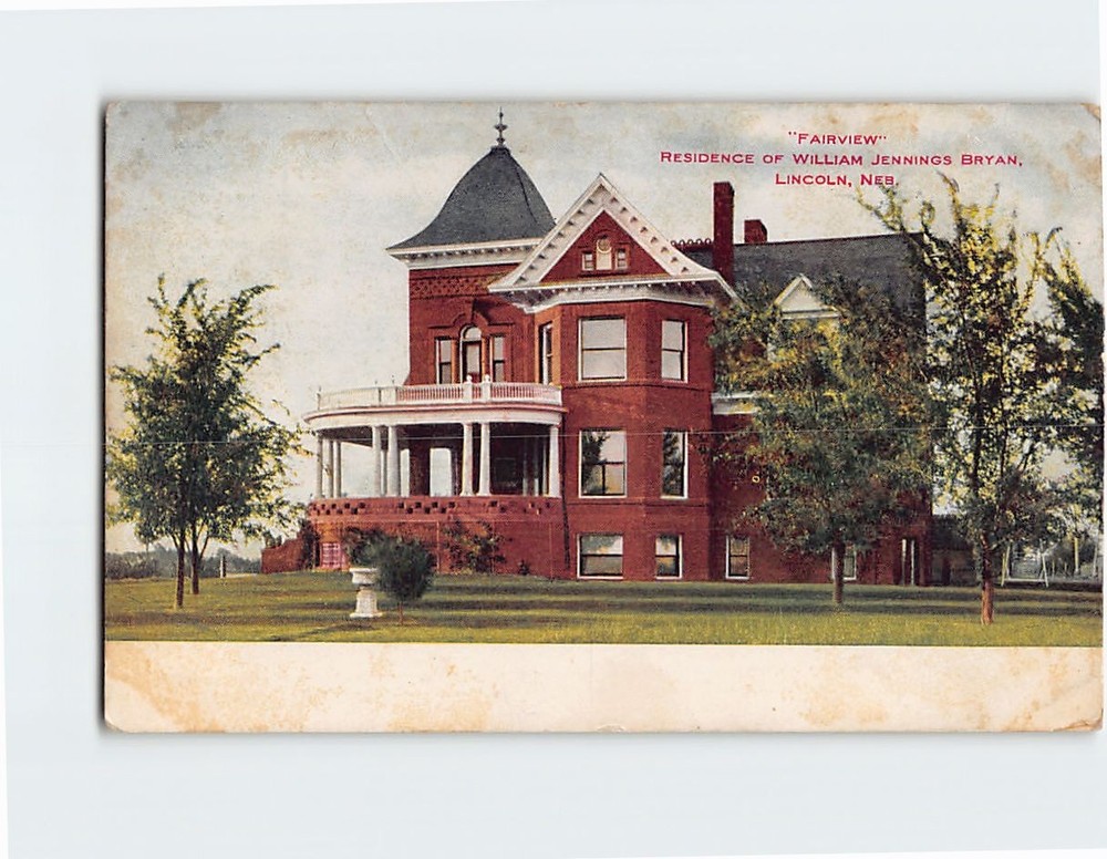 Postcard Fairview Residence Of William Jennings Bryan Lincoln Nebraska USA