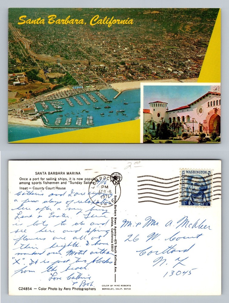 Santa Barbara, CA-California, Marina Aerial View c1971 PC Vintage Postcard