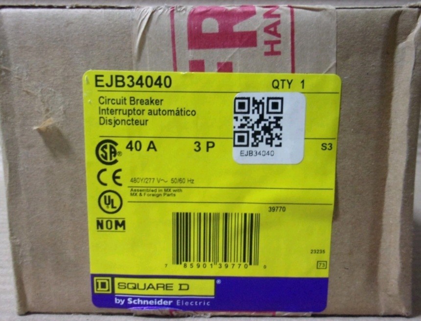 NEW Square D EJB34040 3 Pole 40 Amp 480v Circuit Breaker.