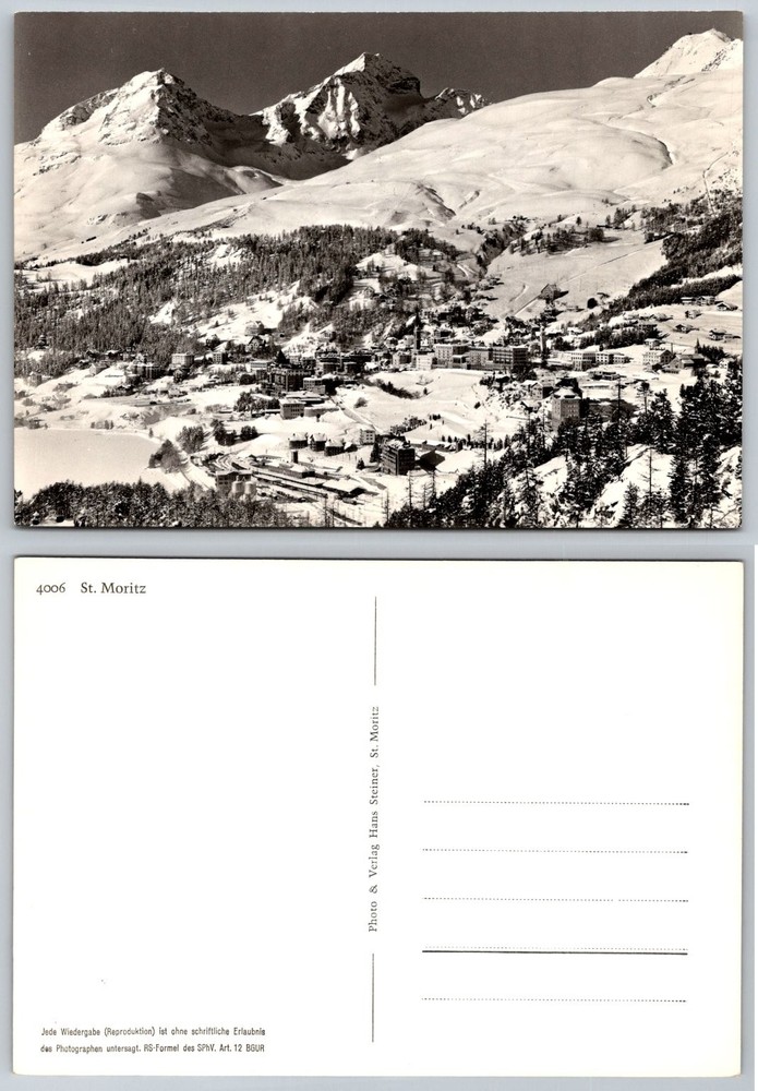 St Moritz Switzerland Winter Alps Real Photo Postcard Hans Steiner RPPC