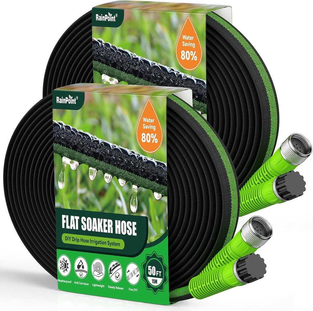 100FT Flat Soaker Hose for Garden Beds & Lawns - Efficient Drip Irrigation