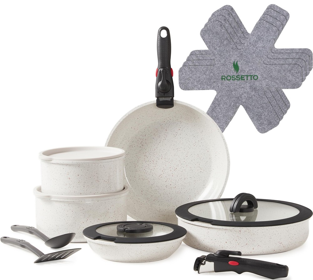 17pcs Nonstick Ceramic Cookware Set with Removable Handle for Easy Storage