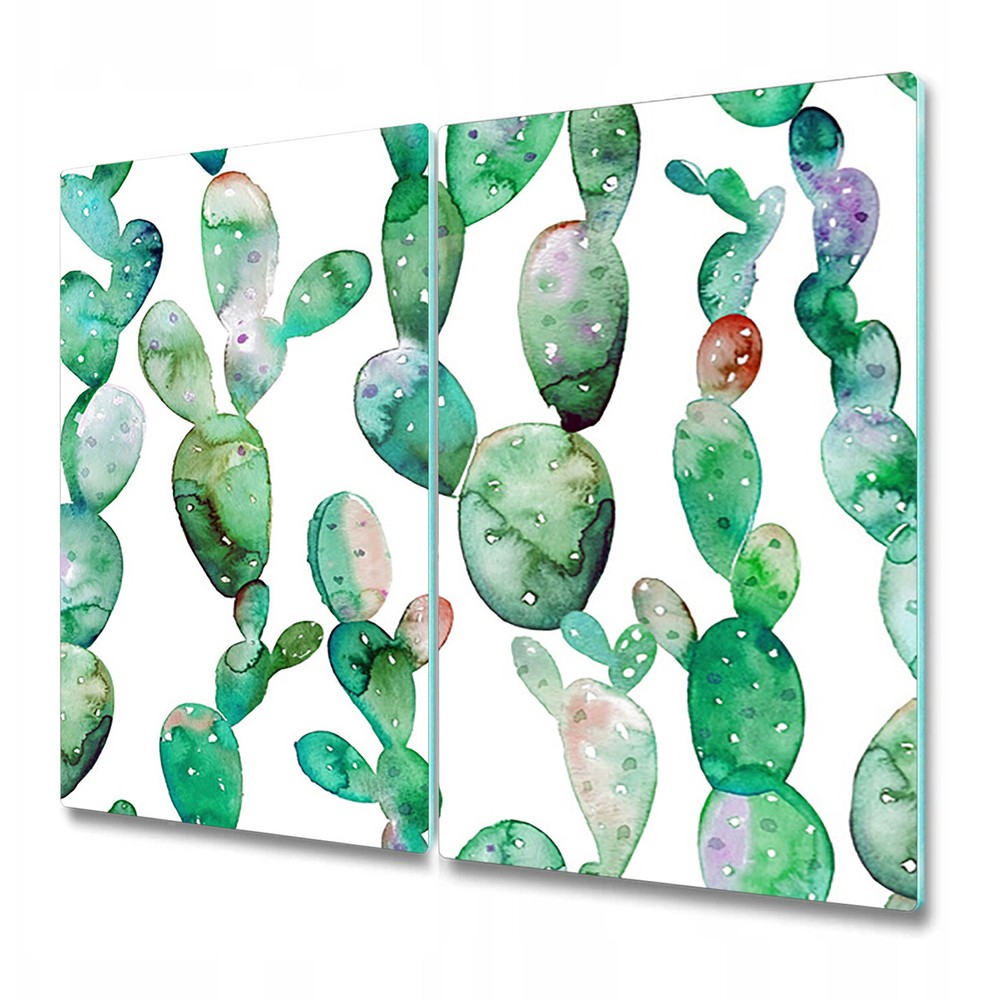Tempered Glass Bread Board Worktop Saver Cacti Watercolour Cactus Floral 2x30x52