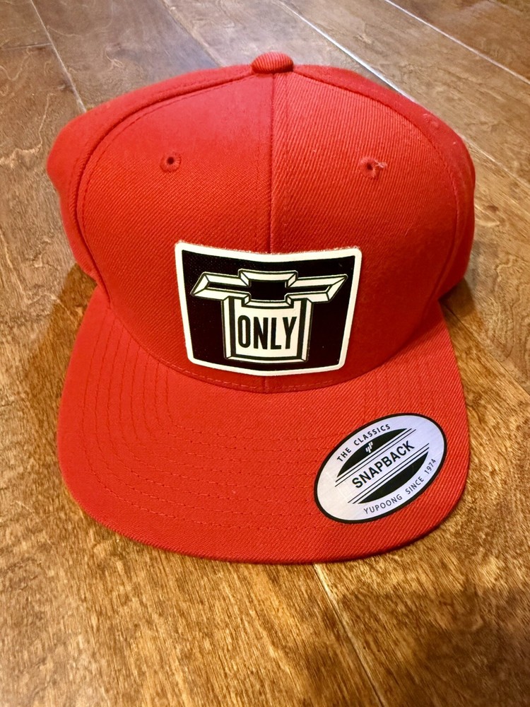 Chevy Only Flat Bill Snap Back Hat - Chevy Bow Tie Hat - RED