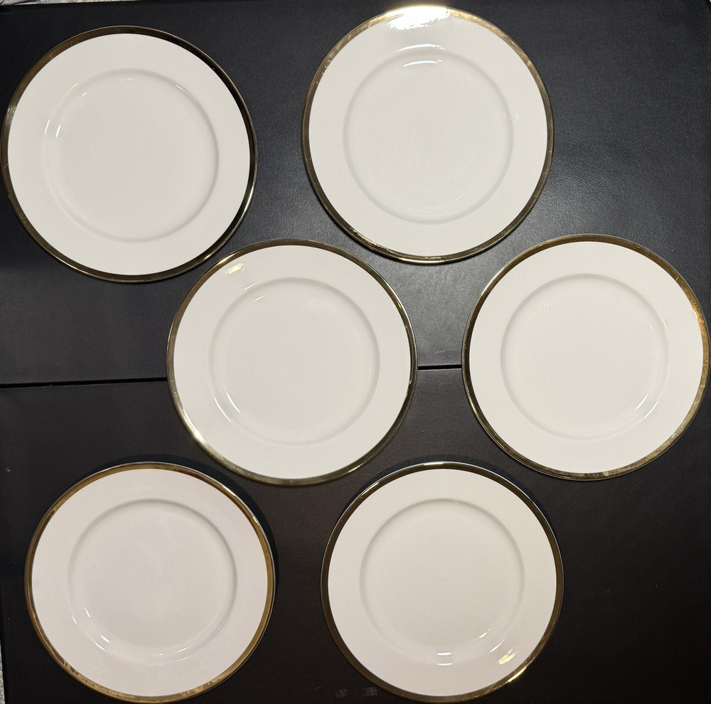 Pier 1 White/Gold Dinner Plates Gold Rim Set of 6, 11