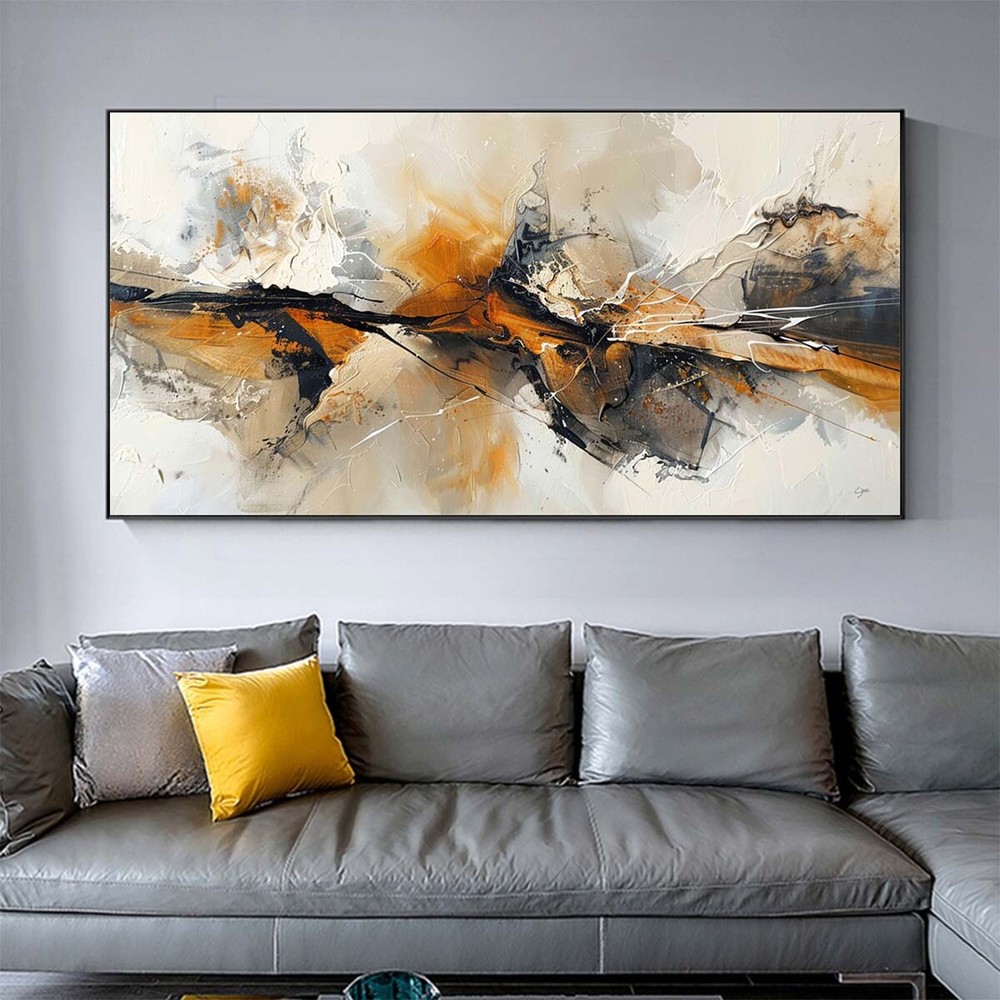 Yellow Handpainted Abstract Oil Painting On Canvas Wall Art Pictures Home Black