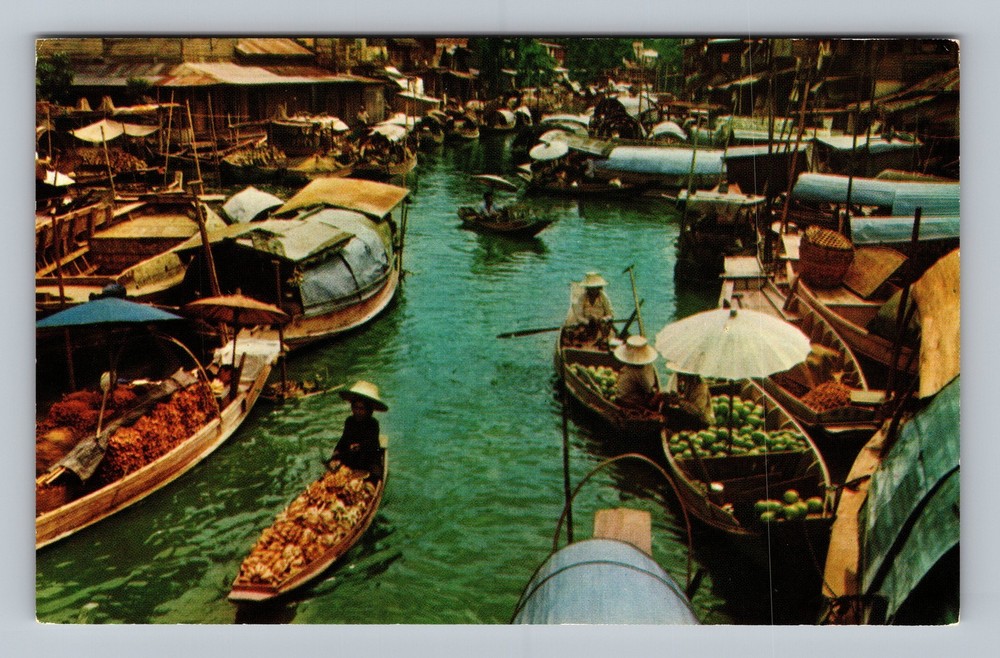 Thailand- Bangkok Floating Market Standard Postal Old Card PC Vintage Postcard