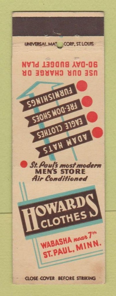 Matchbook Cover - Howards Men's Clothes St Paul MN