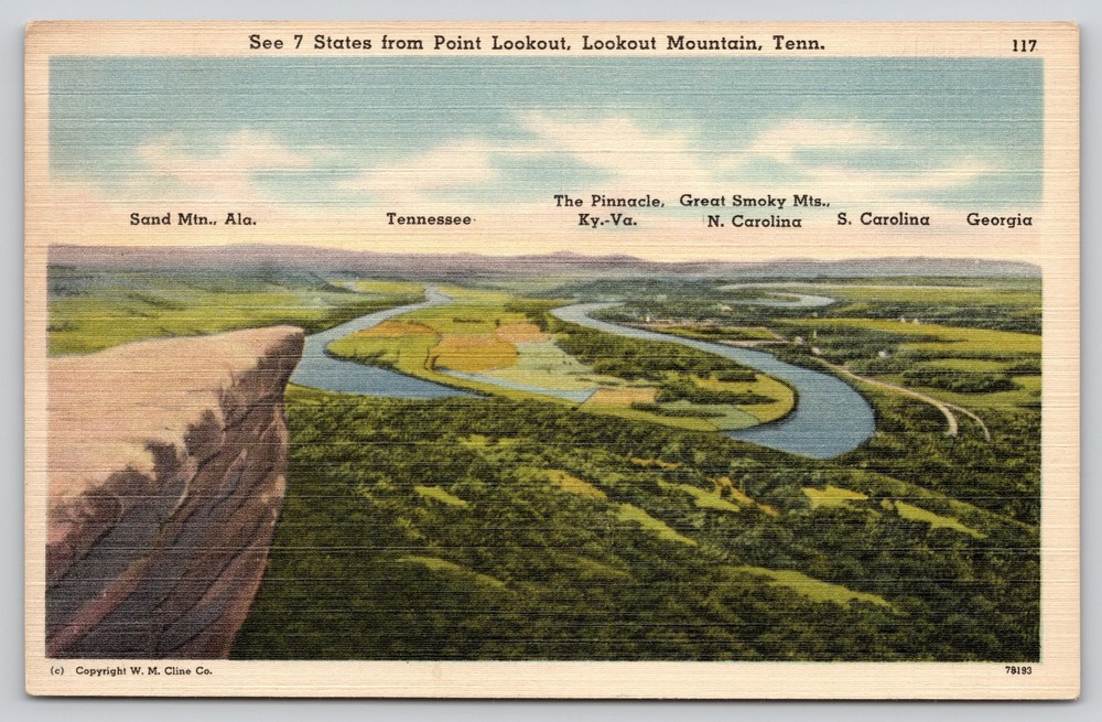 Point Lookout Mountain Tennessee River Moccasin Bend Postcard