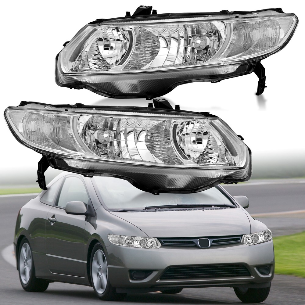 2PCS Pair Headlights For 2006-2011 Honda Civic 2-Door Coupe Headlamps Left+Right