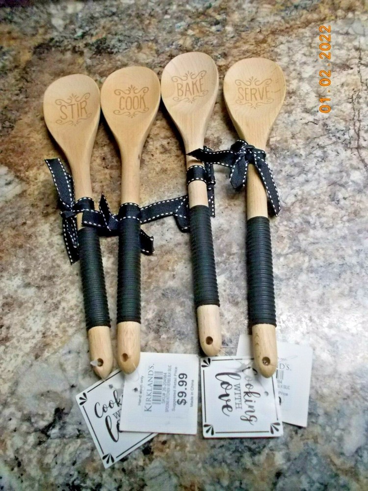Set of 4 Wooden Cooking Spoons, 12