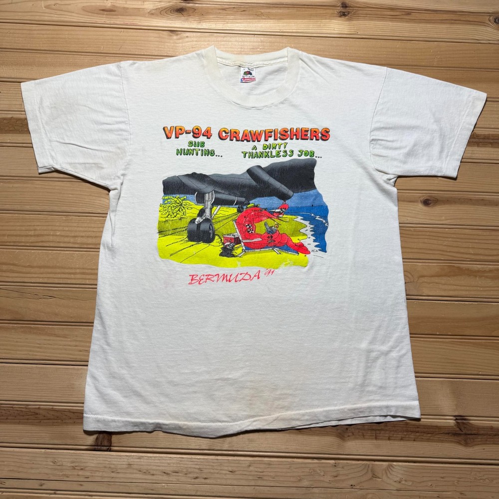 Vintage 1991 VP-94 Crawfishers Bermuda Sub Hunting Graphic T-Shirt USA - Large