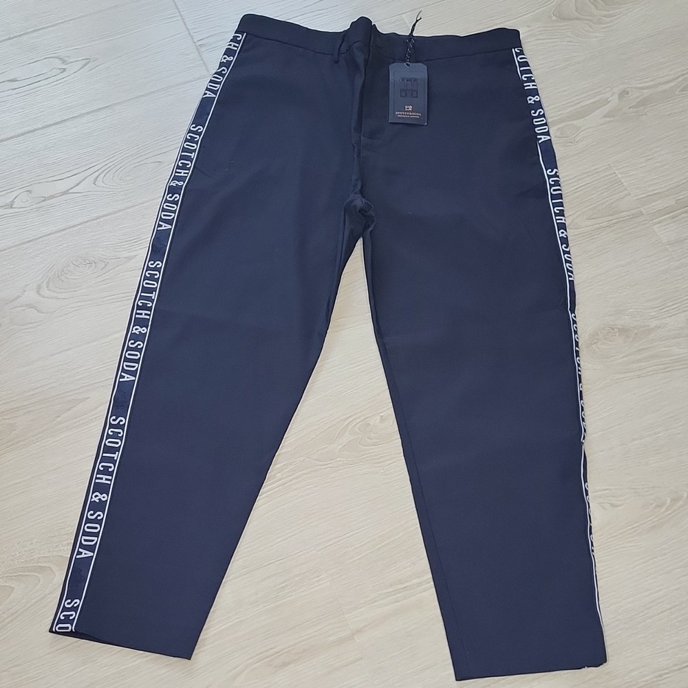Scotch & Soda Navy Logo Accent Straight Leg Casual Pants Button Zip Men's 36/32