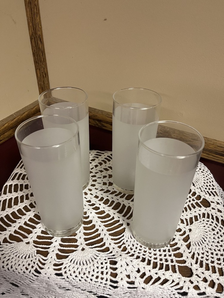 vintage mcm white frosted libby tom collins glasses set of 4