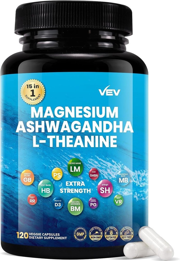 VEV Cortisol & Magnesium Supplement - Energy, Relaxation, Focus & Sleep - 120 Ct