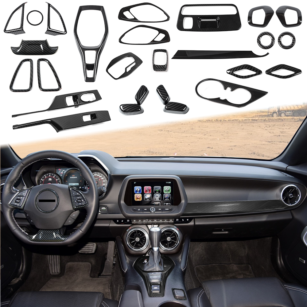 26PCS Interior Decoration Cover Trims Kit For Chevy Camaro 2017+ Carbon Fiber US