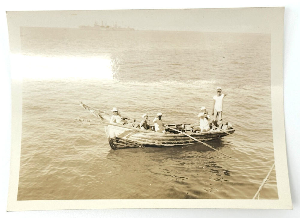 1939 Haiti Bumboat & Naval Cruiser Photo – Gonaives Maritime Scene – US Navy