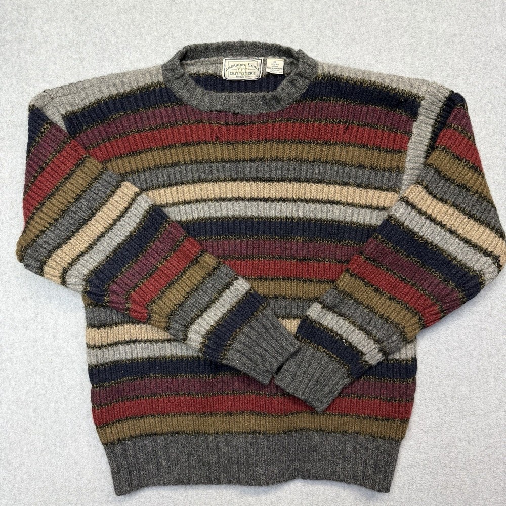 American Eagle Outfitters Mens XL 100% Shetland Wood Fair Isle Sweater Green