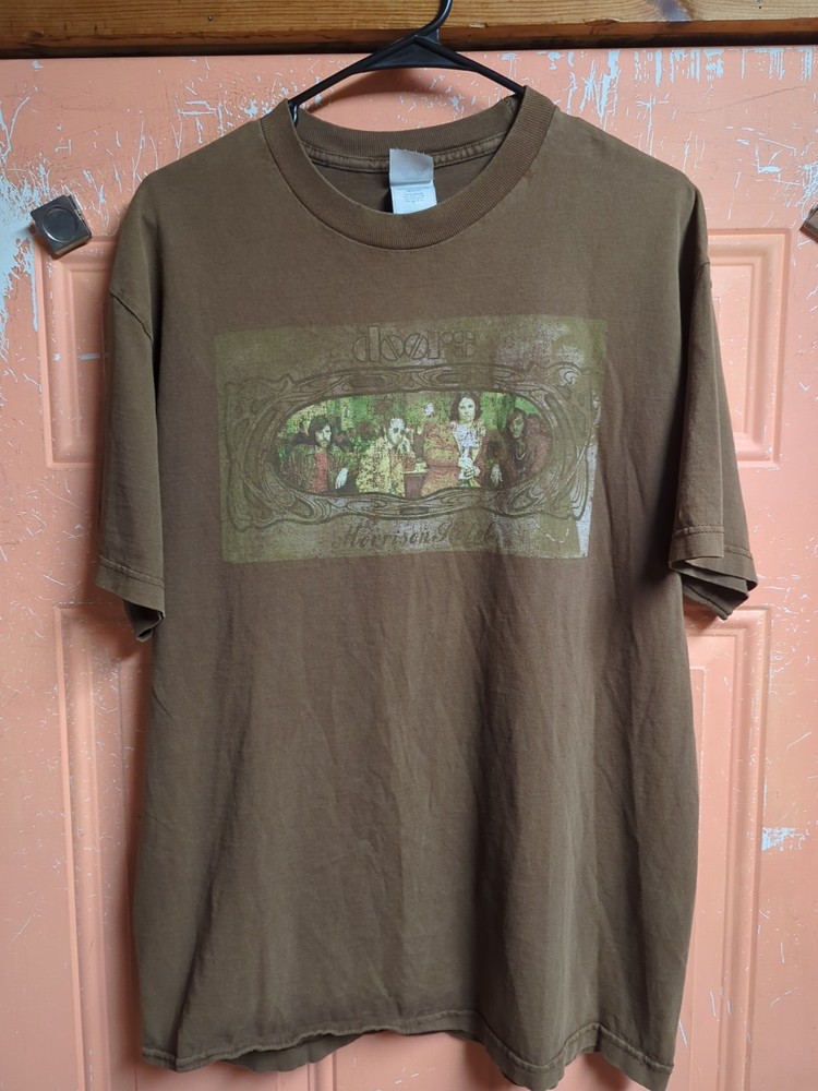 Vintage Y2K The Doors Jim Morrison Hotel Brown Shirt Size Large Distressed Worn