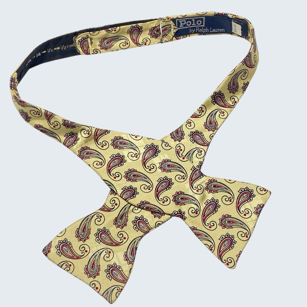 POLO Ralph Lauren 100% Silk USA Made Vintage Paisley Beige Red Men’s Bow tie