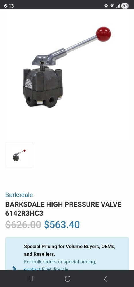 BARKSDALE 6141R3HC3 Valve, High Pressure, Side Porting  BRAND NEW USA