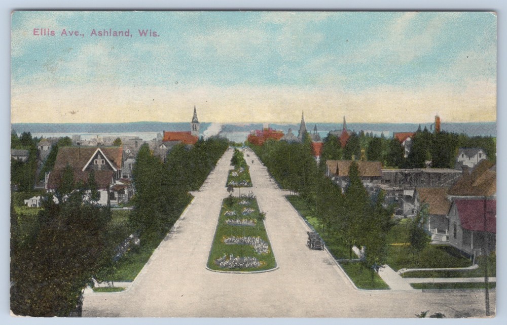 Wisconsin Ashland Ellis Avenue Lake Superior Postcard