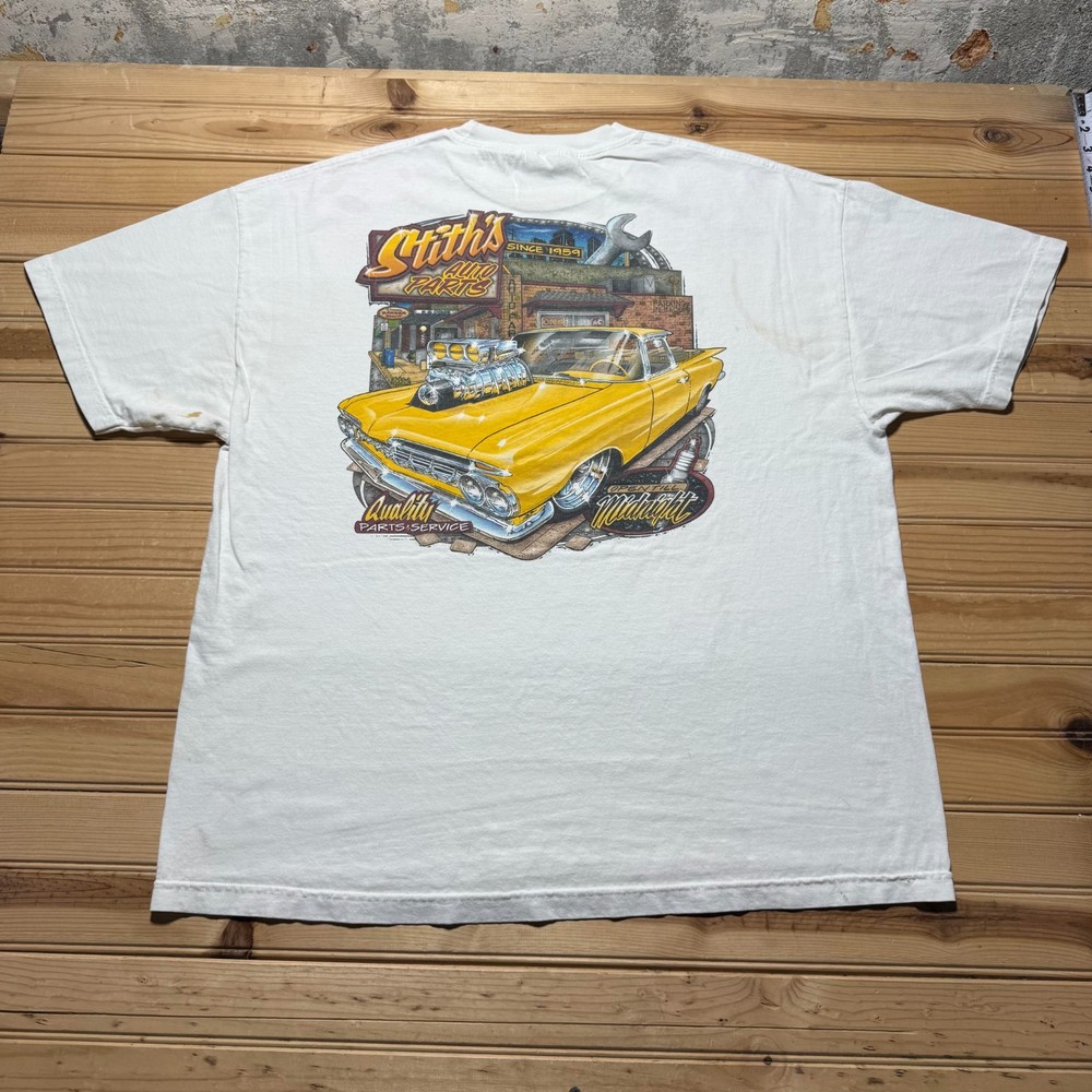 Vintage 90s Stith Auto Parts Mechanic Hot Rod Car Racing Graphic T-Shirt - 2XL