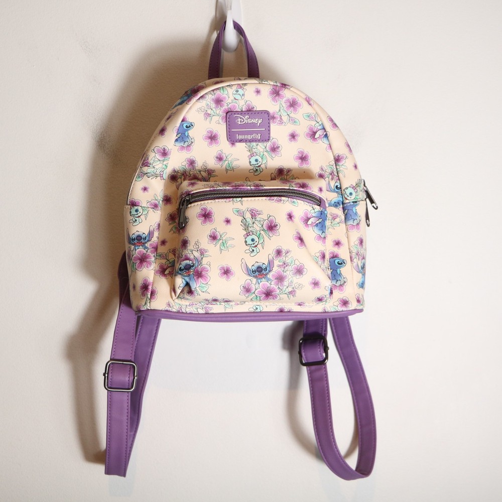 Loungefly Disney Mini Backpack Lilo & Stitch Hibiscus Flowers Purple Tropical
