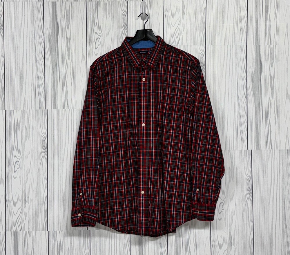 Chaps shirt mens size medium button down long sleeve plaid red classic fit