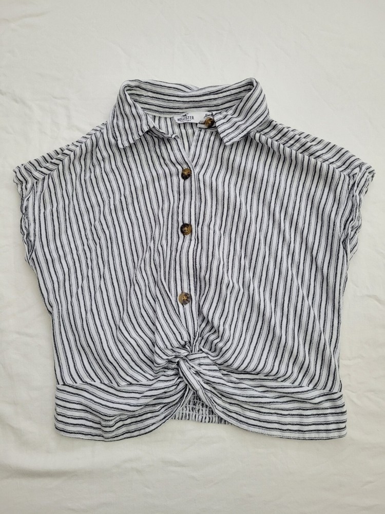 Hollister Size Small Blue And Gray Striped Cropped Halter Top