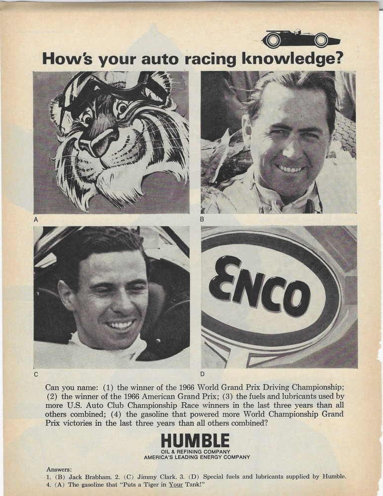 Jack Brabham / Jimmy Clark  Humble Oil & Refining Company  Original Print Ad