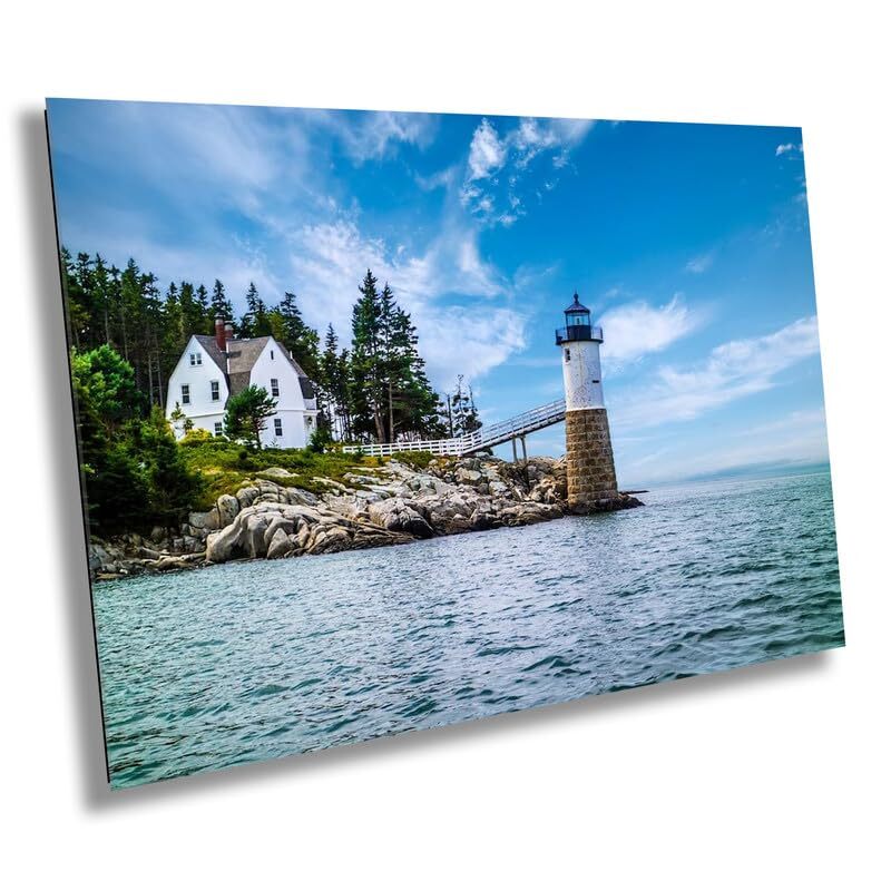 Coastal Charm: Isle au Haut Lighthouse Acadia National Park Metal Aluminum Print-image