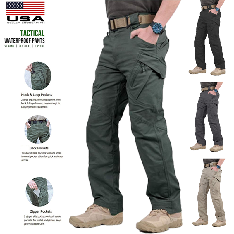 Tactical Mens Cargo Pants Waterproof Work Hiking Combat Outdoor Trousers Pants
