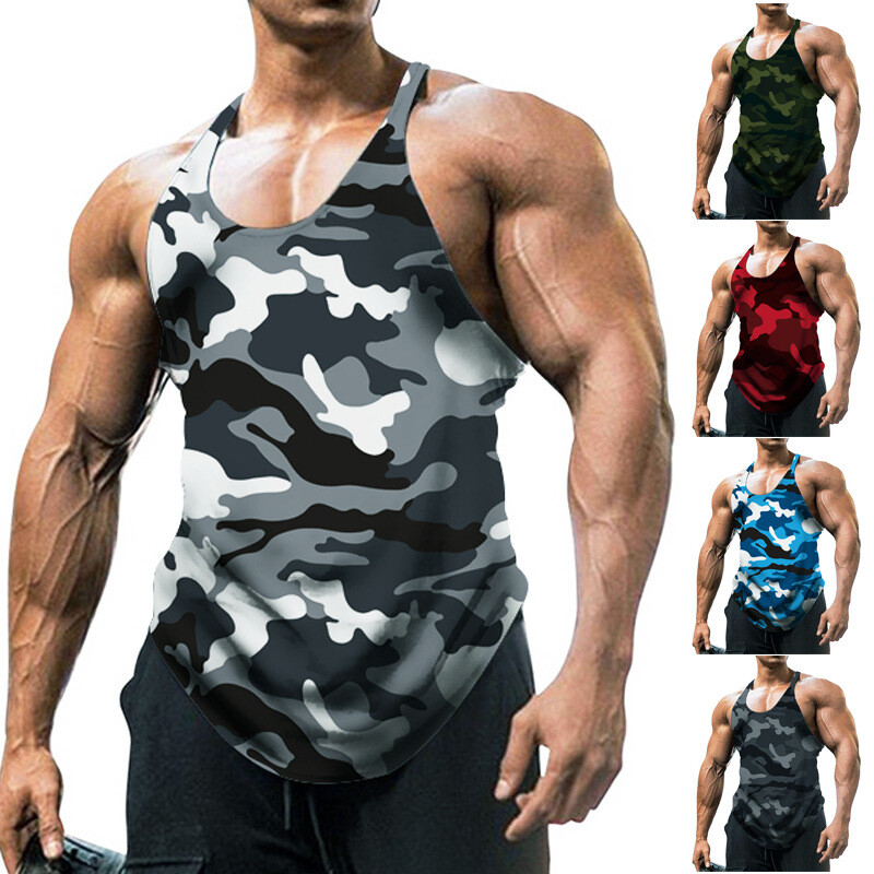 Camo Tank Top Sleeveless Muscle Tee Camouflage Tactical Army Military A T-Shi