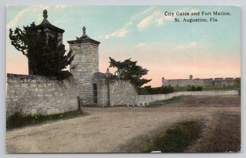 St. Augustine Florida City Gates Fort Marion Vintage Postcard W.J. Harris