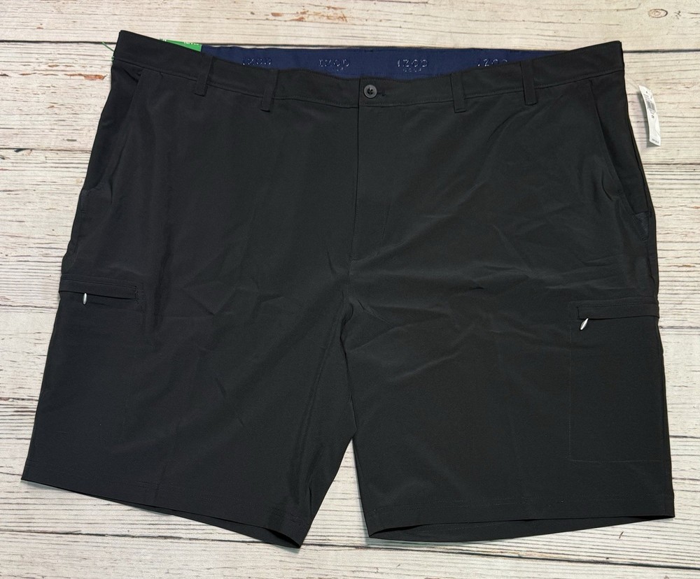 NWT Izod Golf Shorts Big & Tall Men's Sz 52 Black Cargo