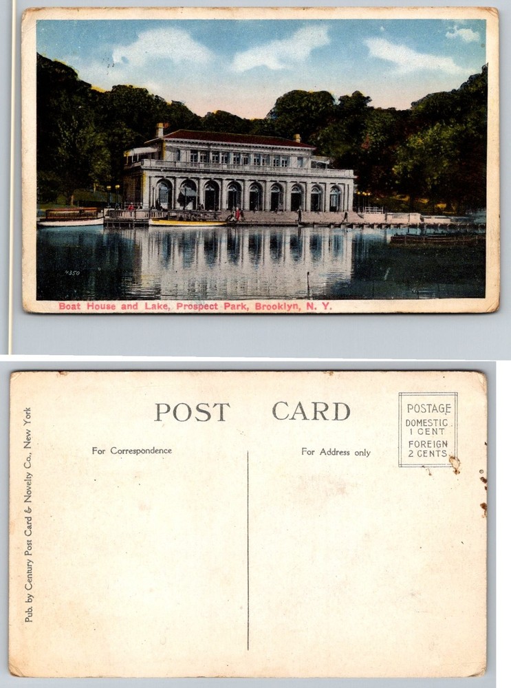 Prospect Park Brooklyn NY Boat House Lake Vintage Postcard Century Post Card Co