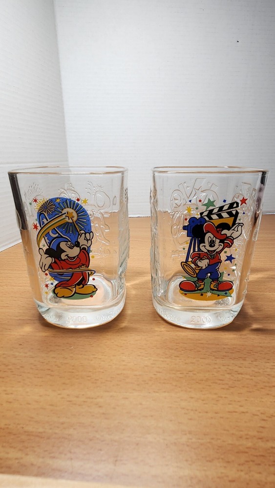 Disney Mickeymouse McDonalds 2000 Collectible Glass Cup Set Of 2 EUC