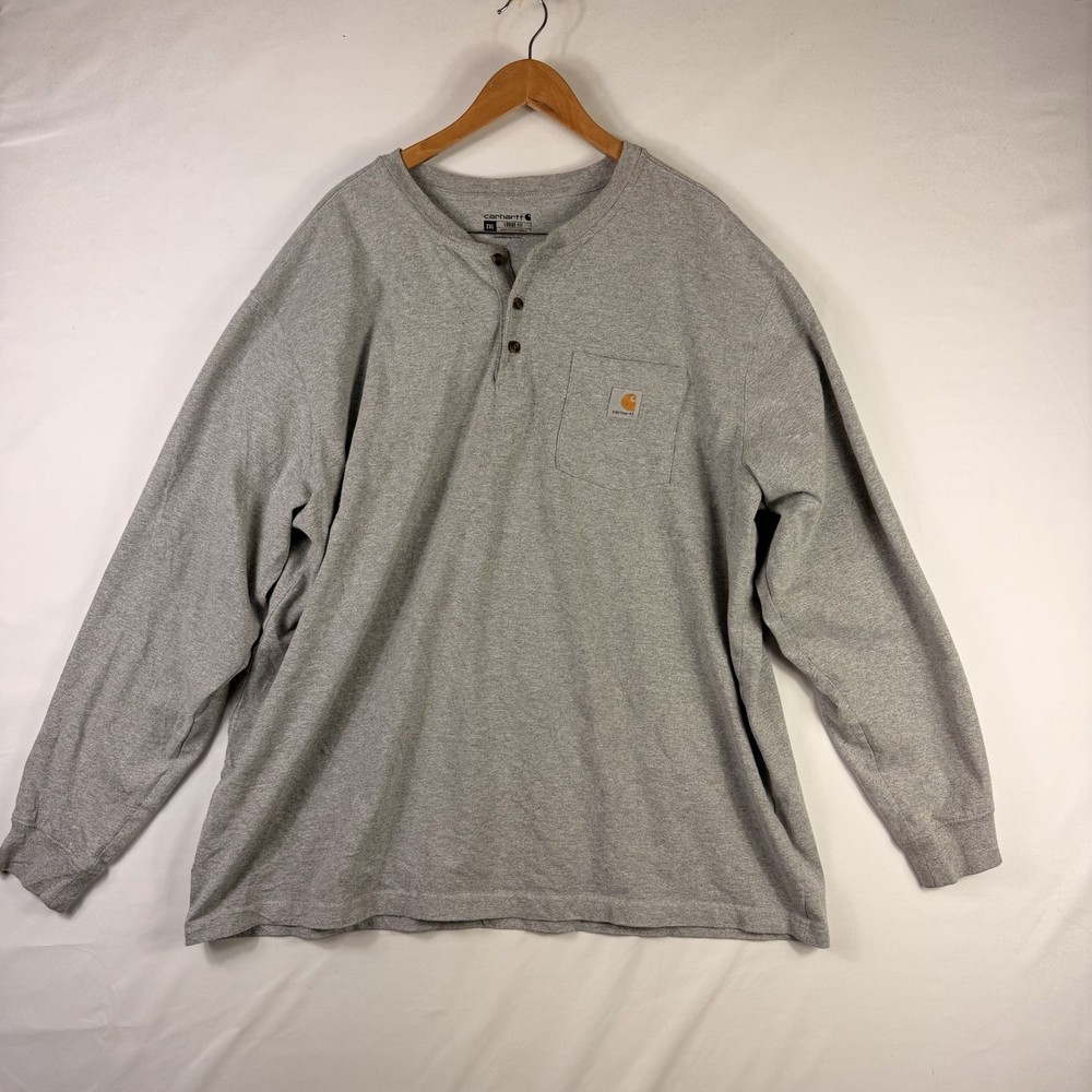 Carhartt Men's Loose Fit 2XL Gray Henley Pocket Long Sleeve T-Shirt K128