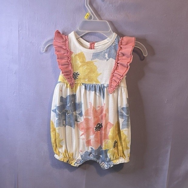 Burt's Bees Baby One-Piece Romper 0-3M Sleeveless Floral Ruffle Multicolor