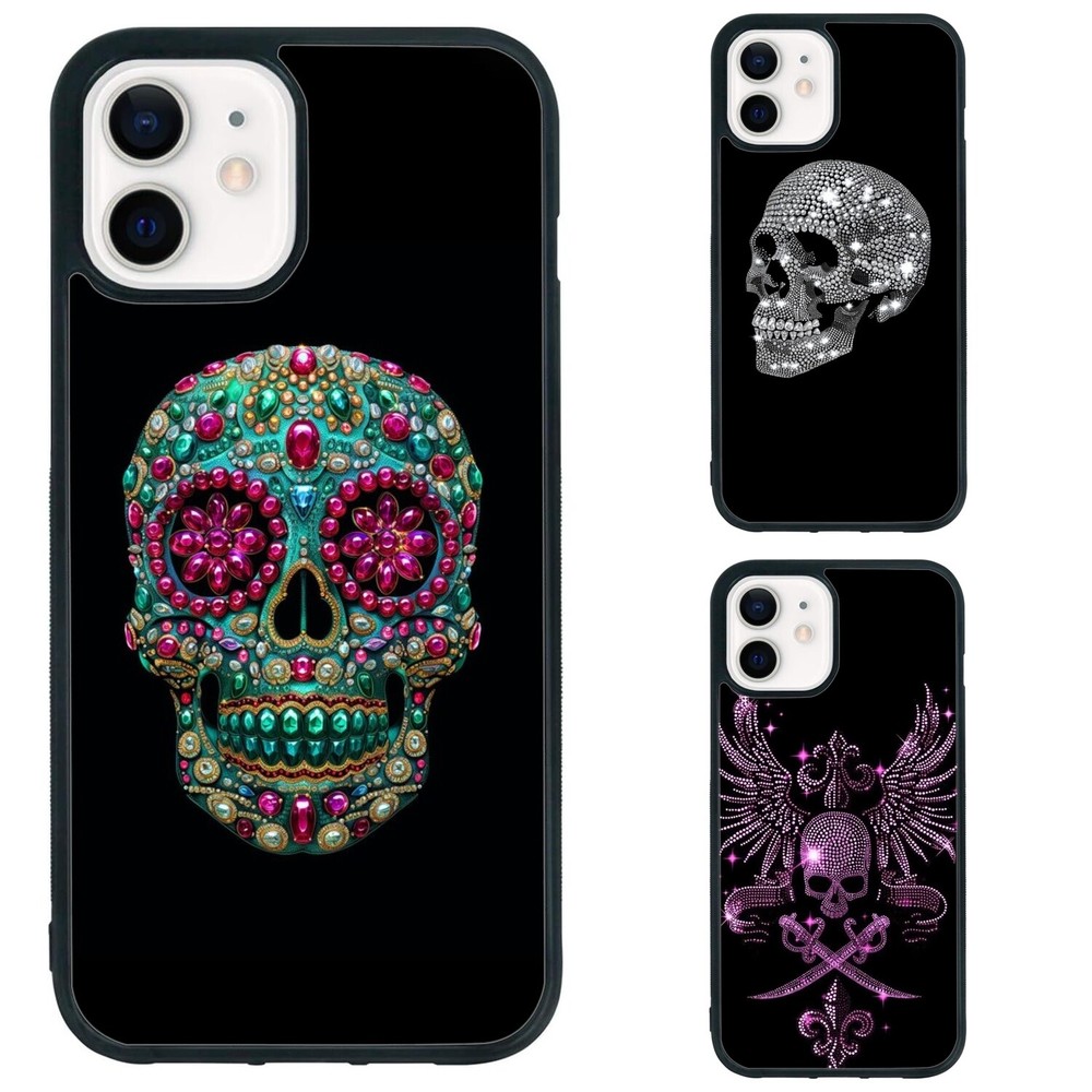 glass head diamond skull For iPhone XS XR 6 7 8 Plus SE 2nd 3rd Plastic TPU Case