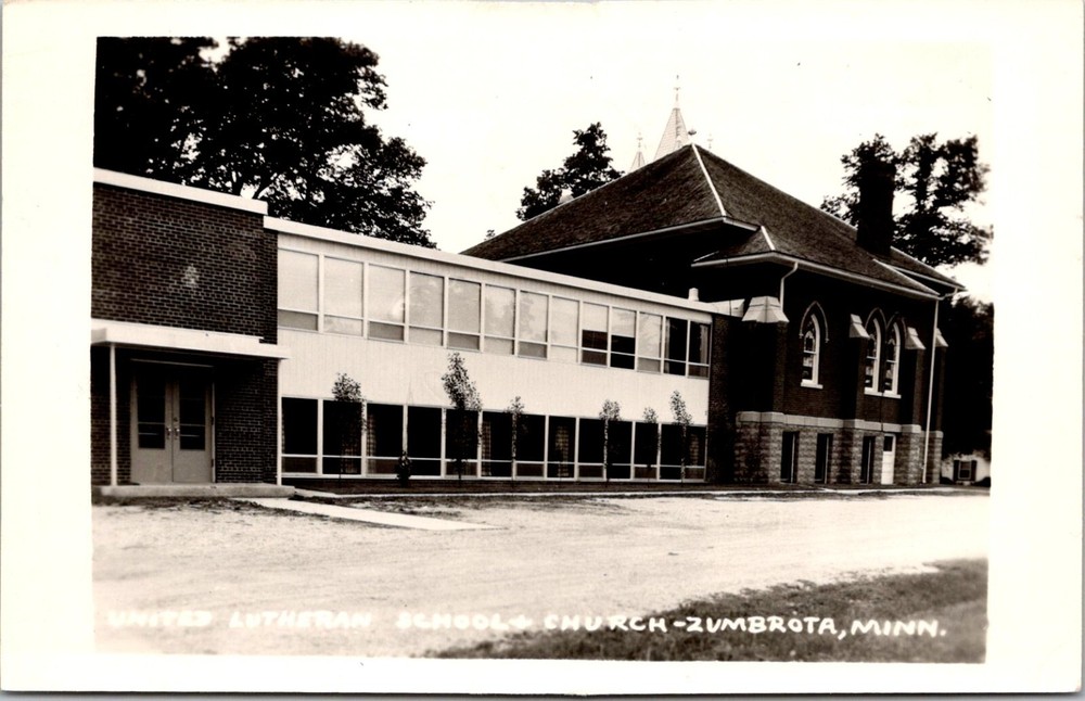 RPPC United Lutheran School & Church, Zumbrota MN Vintage Postcard I02