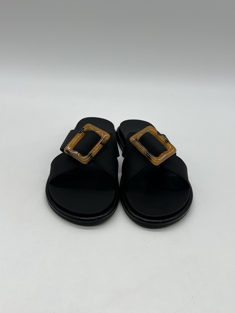 Olukai La’i Slide Womens 7 Black Leather Water Resistant Slip On Comfort Sandals