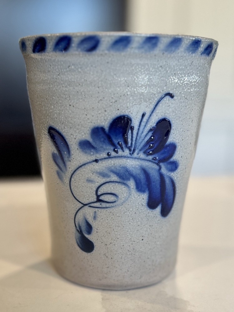 David Eldreth Pottery 1992 Blue Floral Crock Handmade Pottery