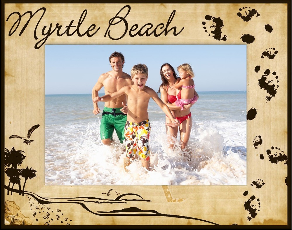 Myrtle Beach South Carolina Footprints Laser Engraved Wood Picture Frame (4x6)