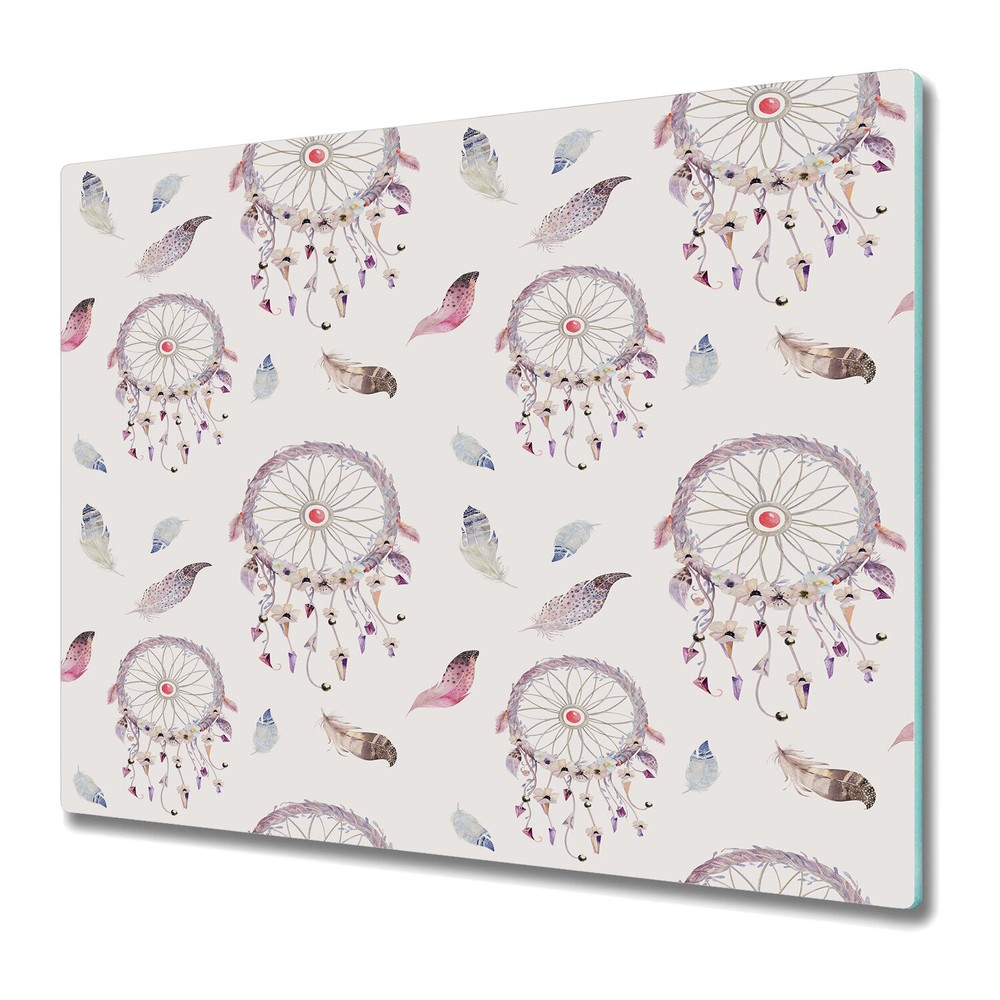 Bohemian Glass Worktop Saver with Dreamcatcher and Feather Design 60x52