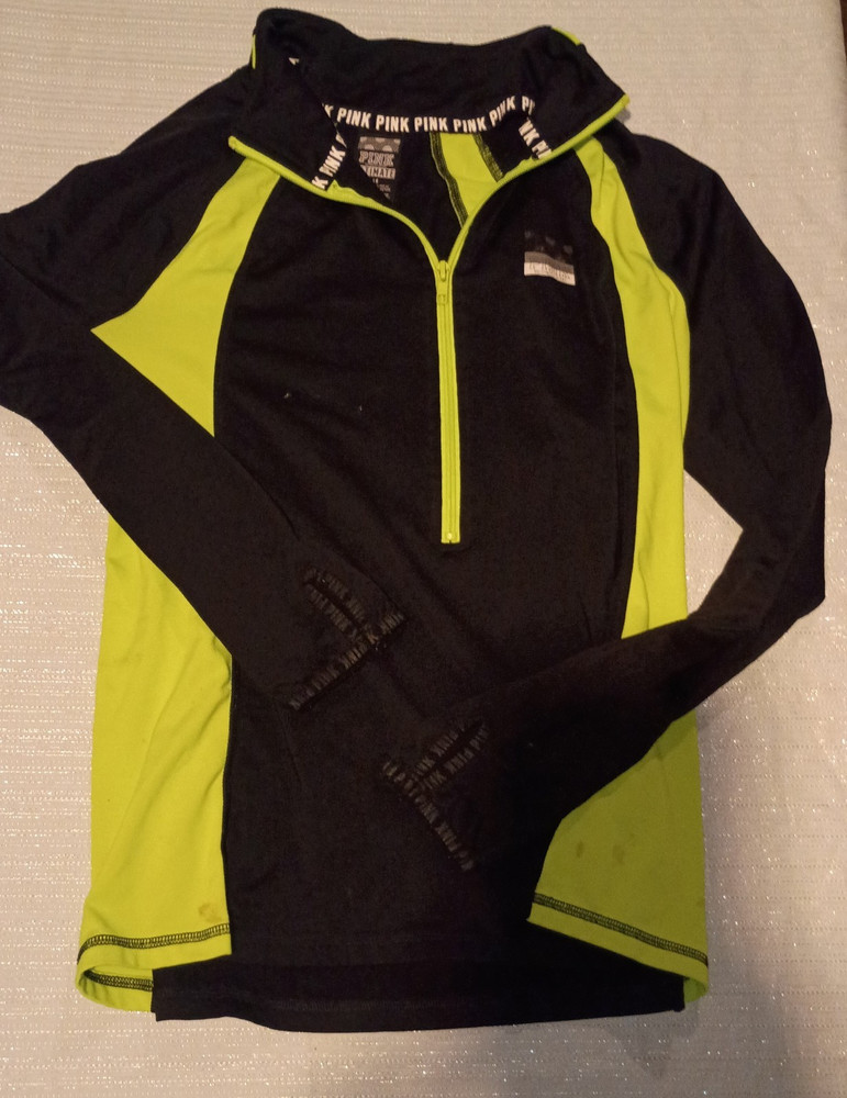 Victoria's Secret PINK Ultimate Colorblock 1/4 Zip Pullover Black Yellow L