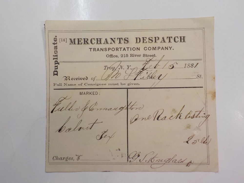Antique Document 1881 Calvert Texas Troy New York Merchants Despatch History