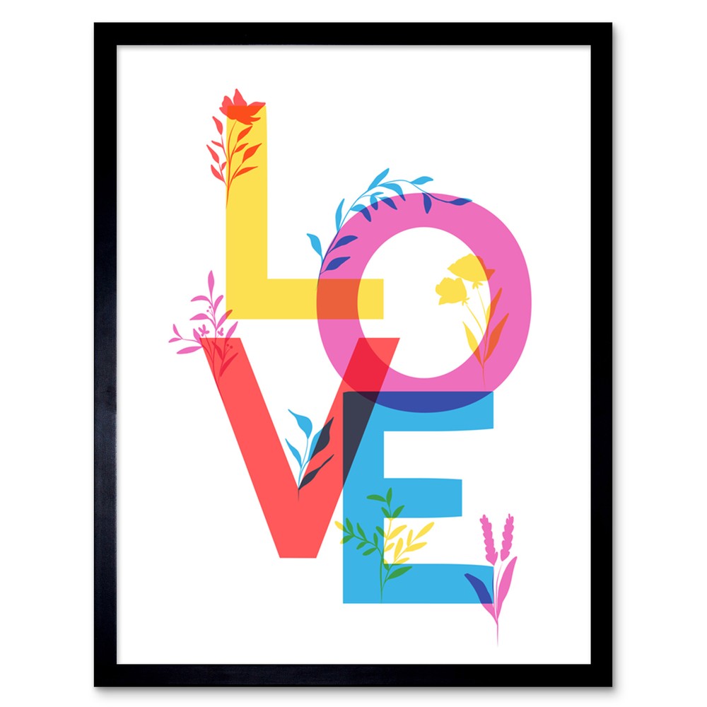 Colourful Love Letters Floral Bright Wall Art Print Framed 12x16