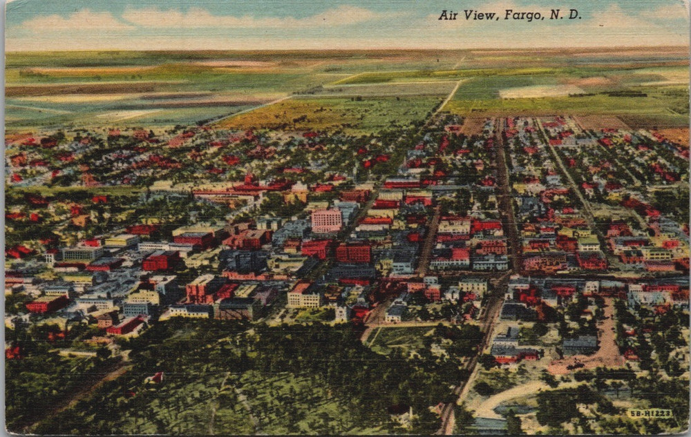 Air View Bird's Eye Fargo North Dakota ND Vintage Linen Postcard